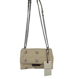 Ted Baker London Cream Embellished Pearl Crystal Chain Crossbody Bag NEW
